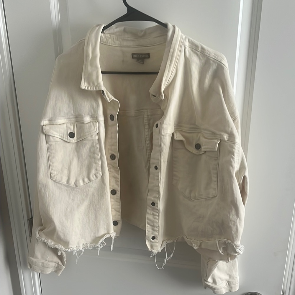 Falls Creek Cream Jean Jacket Distressed Style